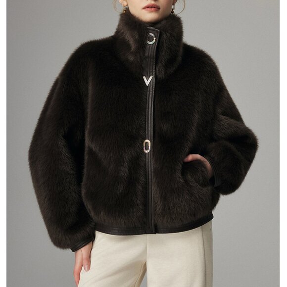ETHICALLY CHIC! Faux Fur Biker Style Coat - Picture 3 of 6